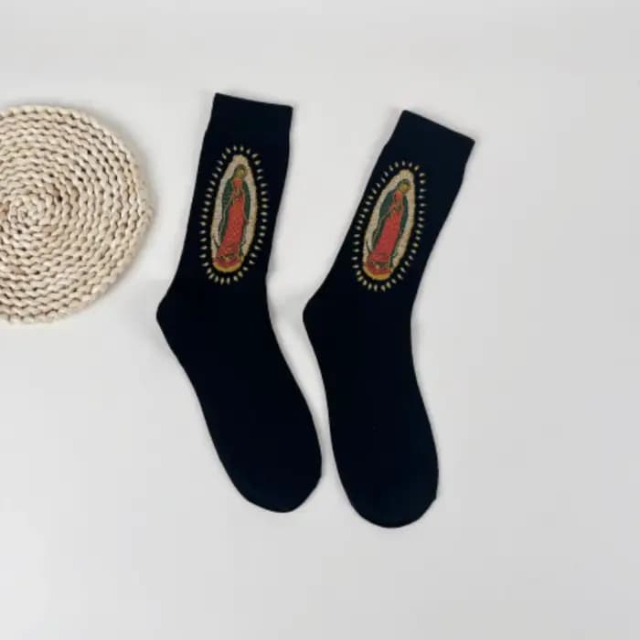 1 paire de chaussettes mi-mollet pour hommes, Portrait à paillettes, mode rue