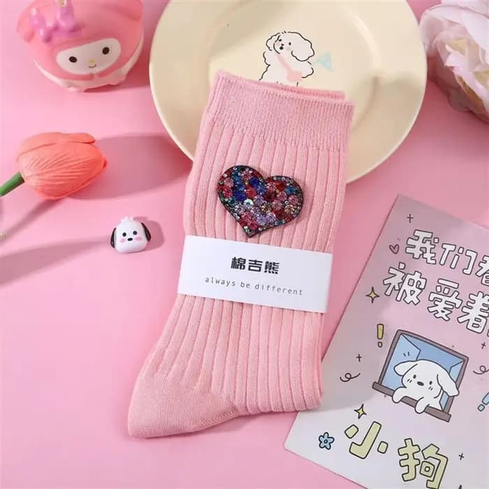 Chaussettes décoratives en forme de cœur en diamant, chaussettes pour femmes scintillantes en diamant à la mode, chaussettes de noël confortables et respirantes