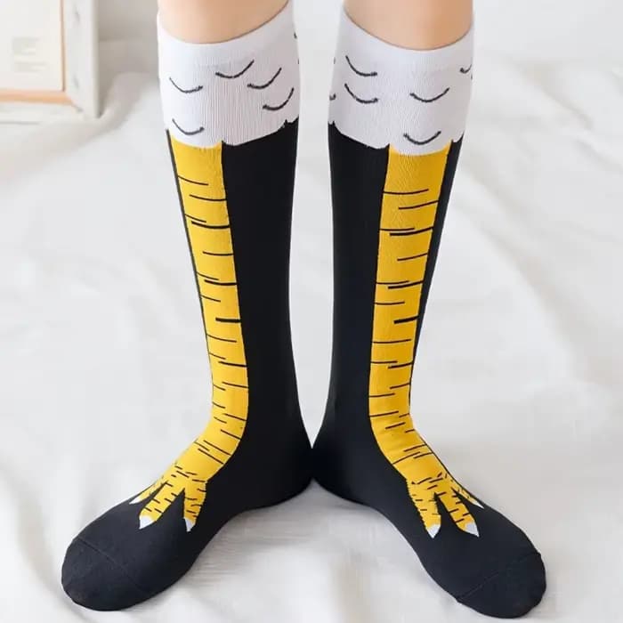 Pattes de poulet pieds chaussettes longues femmes sur le genou bas drôle dessin animé