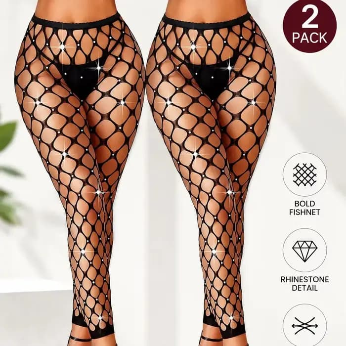 2 Paires de Collants Résille à Strass Taille Haute, Très Extensibles, Amincissants, Style Sexy, Respirants et Polyvalents