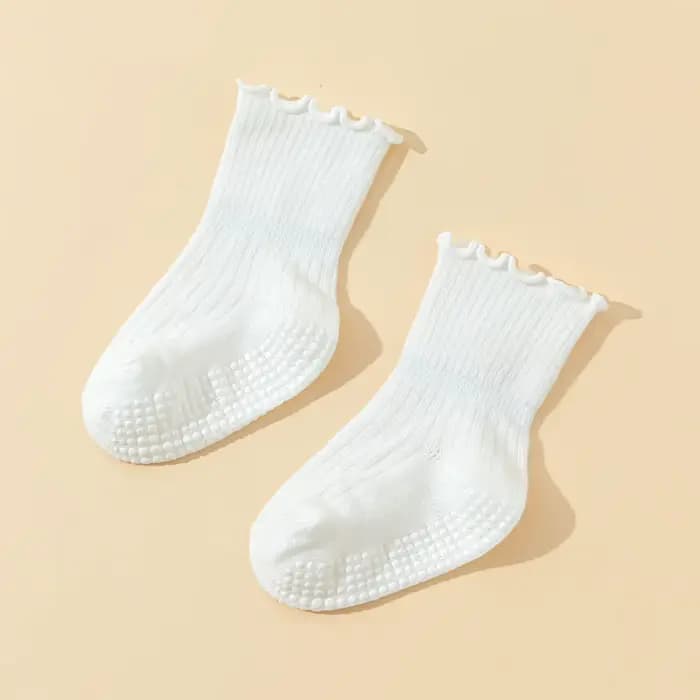 6 paires de chaussettes antidérapantes pour bébés filles avec bordure effet bois