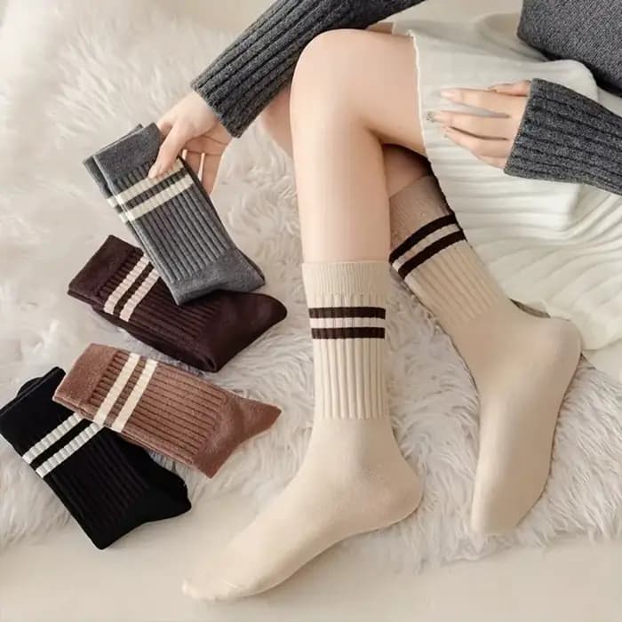 5paris rétro doux rayure chaussettes élastique respirant coton