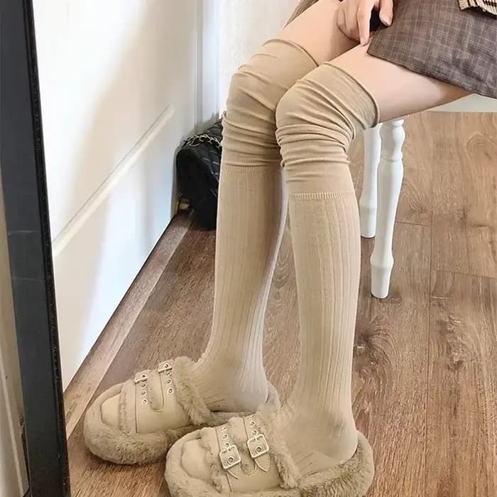 Bas de cuisse hauts pour femmes, chaussettes longues, sur le genou, thermique, chaud, coton, tube haut, leggings, monochromatique, document, femme, chimdécontracté