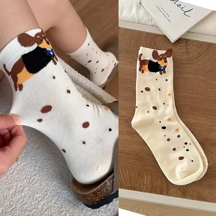Dessin animé saucisse chien Tube moyen chaussettes drôle teckel motif Animal coton