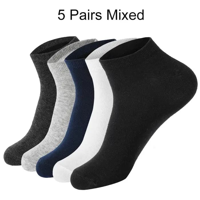 5 paires de chaussettes courtes unisexe en coton blanc et noir