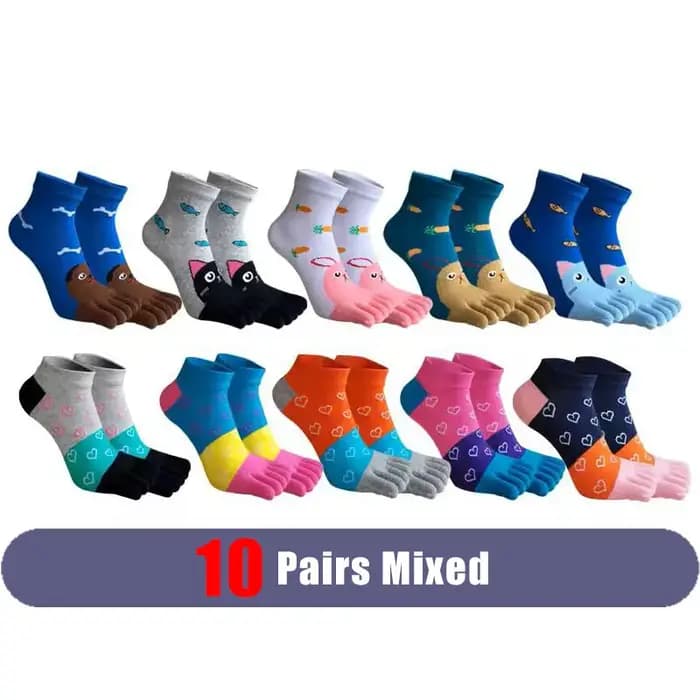 Chaussettes à cinq doigts pour femmes et filles, en coton rayé, absorbant la sueur, mignonnes, décontractées, antibactériennes, respirantes, à la cheville, pour étudiantes