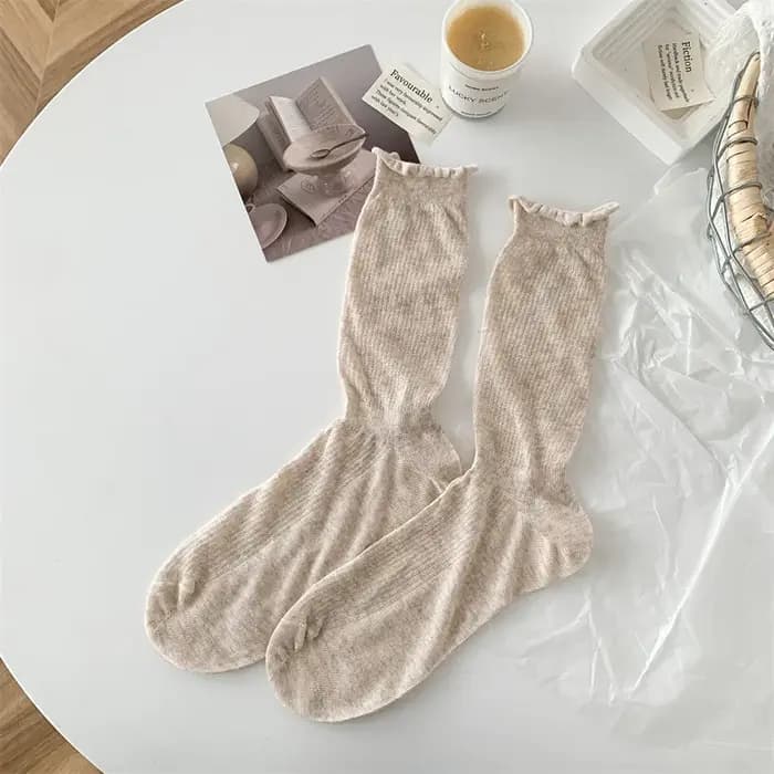 Chaussettes respirantes en maille fine pour femmes, absorbant la sueur, bord roulé dans le tube, monochromatique, simple, mode, printemps, été